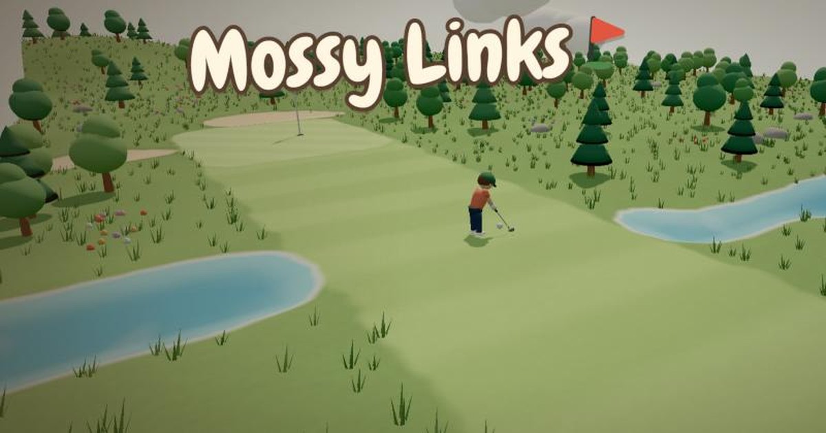 A golfer on a sunny, mossy golf course in Mossy Links